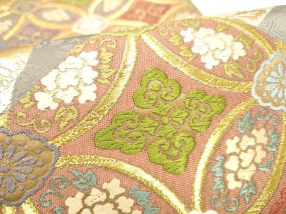 平和屋着物●両面　六通柄袋帯　唐織　色紙重ね吉祥文　金糸　正絹　逸品　CABI0388hy