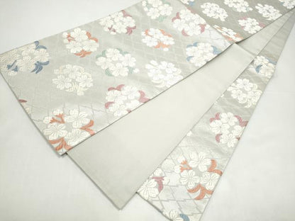 平和屋着物●六通柄袋帯　唐織　舞桜文　銀糸　正絹　逸品　CABI0390hy