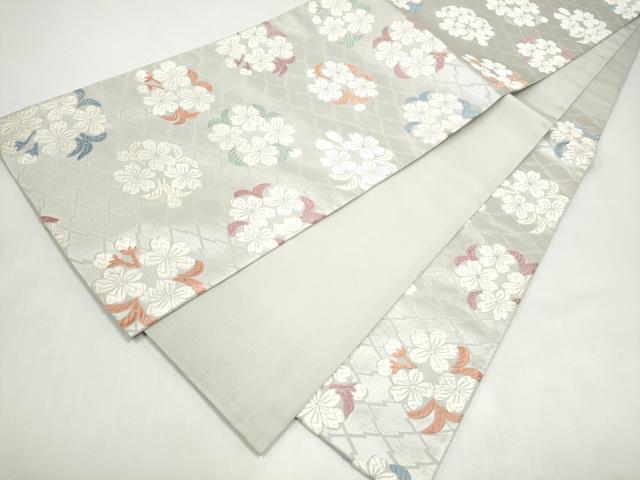 平和屋着物●六通柄袋帯　唐織　舞桜文　銀糸　正絹　逸品　CABI0390hy