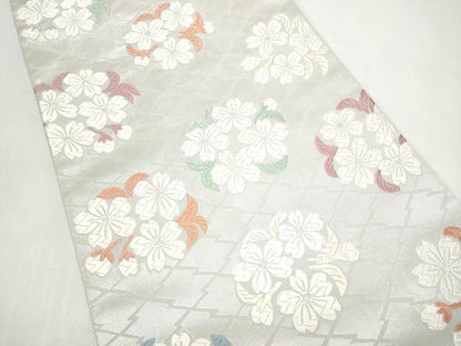 平和屋着物●六通柄袋帯　唐織　舞桜文　銀糸　正絹　逸品　CABI0390hy