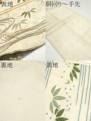 平和屋着物●アンティーク　大正ロマン　六通柄袋帯　駒刺繍　草花文　正絹　逸品　CABI0391hy
