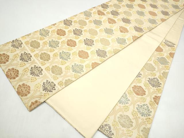 平和屋着物●六通柄袋帯　唐織　立涌牡丹文様　金糸　正絹　逸品　CABI0394hy