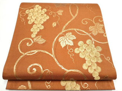 平和屋着物●六通柄袋帯　葡萄唐草　金糸　正絹　逸品　CABI0396hy
