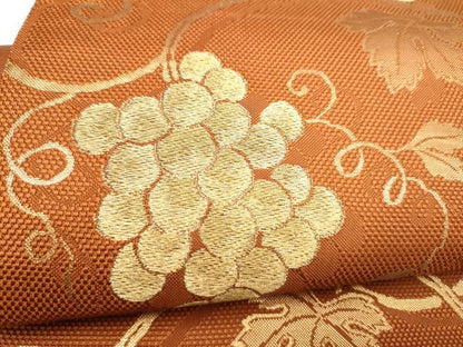 平和屋着物●六通柄袋帯　葡萄唐草　金糸　正絹　逸品　CABI0396hy