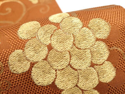 平和屋着物●六通柄袋帯　葡萄唐草　金糸　正絹　逸品　CABI0396hy
