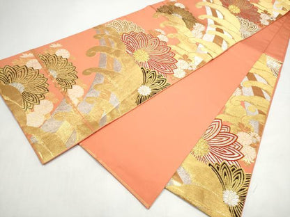 平和屋着物●西陣　川島織物　六通柄　本袋帯　流水菊文　金銀糸　正絹　逸品　CABI0397hy