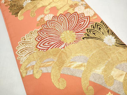 平和屋着物●西陣　川島織物　六通柄　本袋帯　流水菊文　金銀糸　正絹　逸品　CABI0397hy