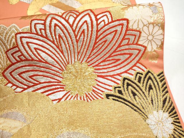 平和屋着物●西陣　川島織物　六通柄　本袋帯　流水菊文　金銀糸　正絹　逸品　CABI0397hy