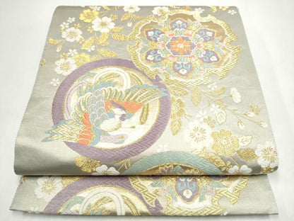 平和屋着物●六通柄袋帯　唐織　鳳凰花丸文　金糸　正絹　逸品　CABI0398hy