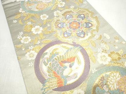 平和屋着物●六通柄袋帯　唐織　鳳凰花丸文　金糸　正絹　逸品　CABI0398hy