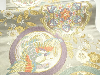 平和屋着物●六通柄袋帯　唐織　鳳凰花丸文　金糸　正絹　逸品　CABI0398hy