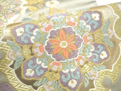 平和屋着物●六通柄袋帯　唐織　鳳凰花丸文　金糸　正絹　逸品　CABI0398hy