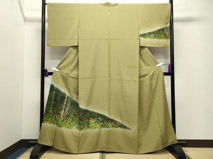 平和屋着物●中国国宝刺繍　乱針刺繍　訪問着　草木文　暈し染め　正絹　逸品　CABI0402gh