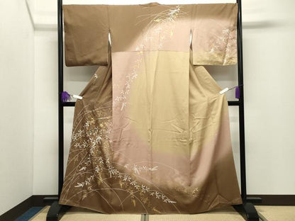 平和屋着物●訪問着　舞蝶草花文　暈し染め　金彩　正絹　逸品　CABI0403gh