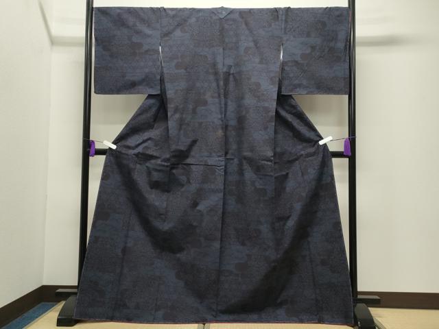 平和屋着物●結城紬　100亀甲　エ霞籠目花文　正絹　逸品　CABI0404gh