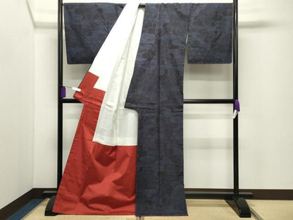 平和屋着物●結城紬　100亀甲　エ霞籠目花文　正絹　逸品　CABI0404gh