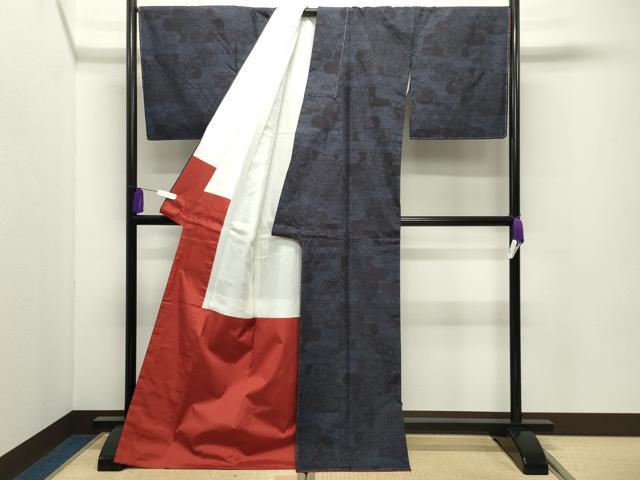 平和屋着物●結城紬　100亀甲　エ霞籠目花文　正絹　逸品　CABI0404gh