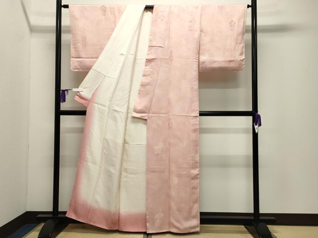 平和屋着物●上質な小紋　地紋起こし　花瓶花文　正絹　逸品　CABI0408gh