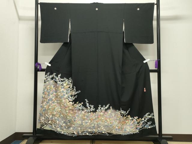 平和屋着物●本加賀友禅作家　百貫華峰　黒留袖　休み鳥枝梅花文　暈し染め　正絹　逸品　CABI0411gh