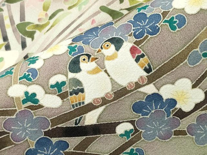 平和屋着物●本加賀友禅作家　百貫華峰　黒留袖　休み鳥枝梅花文　暈し染め　正絹　逸品　CABI0411gh