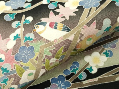 平和屋着物●本加賀友禅作家　百貫華峰　黒留袖　休み鳥枝梅花文　暈し染め　正絹　逸品　CABI0411gh