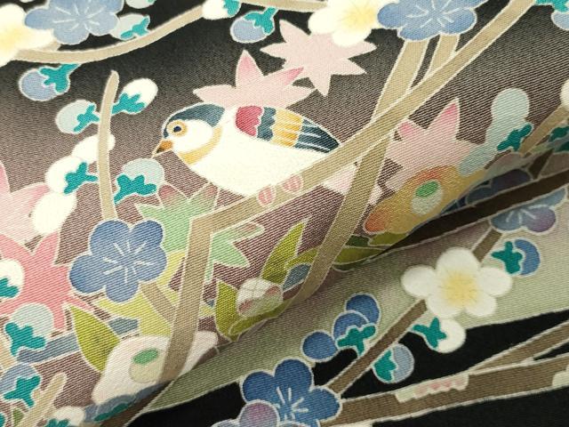 平和屋着物●本加賀友禅作家　百貫華峰　黒留袖　休み鳥枝梅花文　暈し染め　正絹　逸品　CABI0411gh