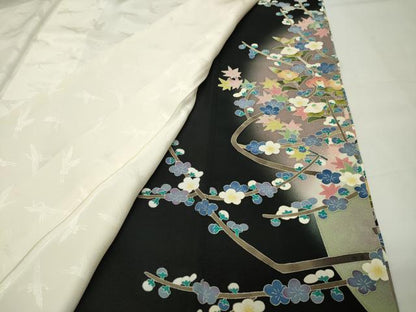 平和屋着物●本加賀友禅作家　百貫華峰　黒留袖　休み鳥枝梅花文　暈し染め　正絹　逸品　CABI0411gh