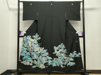 平和屋着物●本加賀友禅作家　池田裕　黒留袖　飛鶴枝松花文　正絹　逸品　CABI0412gh