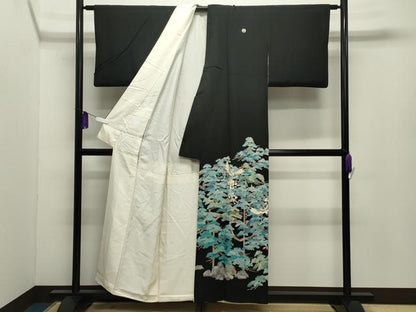 平和屋着物●本加賀友禅作家　池田裕　黒留袖　飛鶴枝松花文　正絹　逸品　CABI0412gh
