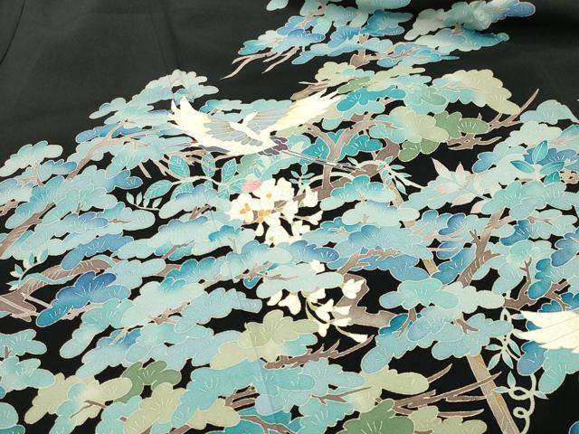 平和屋着物●本加賀友禅作家　池田裕　黒留袖　飛鶴枝松花文　正絹　逸品　CABI0412gh