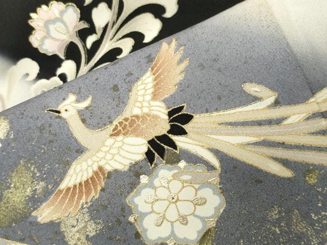 平和屋着物●豪華黒留袖　駒刺繍　宝鏡花鳥更紗　暈し染め　金銀彩　正絹　逸品　CABI0413gh