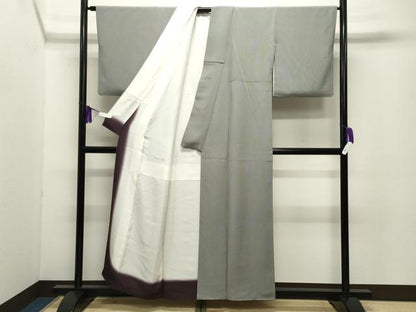 平和屋着物●江戸小紋　万筋　似せ紫色×灰黄緑色　正絹　逸品　CABI0416gh