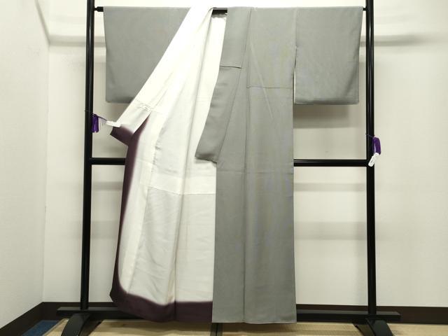 平和屋着物●江戸小紋　万筋　似せ紫色×灰黄緑色　正絹　逸品　CABI0416gh