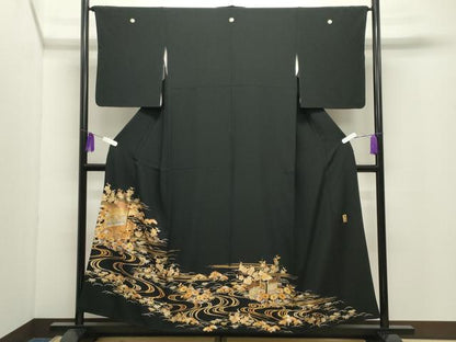 平和屋着物●金彩友禅　卓越技能者・名工・和田光正　黒留袖　流水風景松竹梅文　金銀彩　正絹　逸品　CABI0417gh