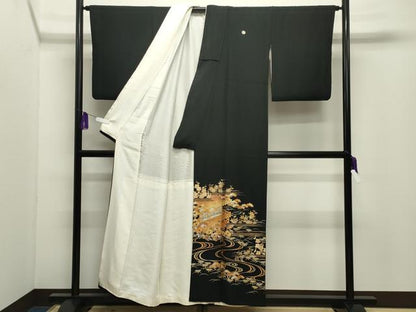 平和屋着物●金彩友禅　卓越技能者・名工・和田光正　黒留袖　流水風景松竹梅文　金銀彩　正絹　逸品　CABI0417gh
