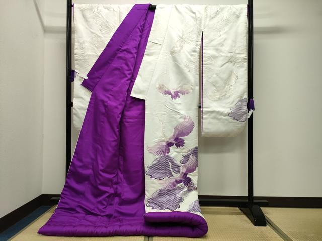 平和屋本店●中国三大刺繍　総刺繍　スワトウ刺繍　お引きずり　色打掛　和装　結婚式　婚礼　神社挙式　花嫁　群鶴文　逸品　CABI0437gh