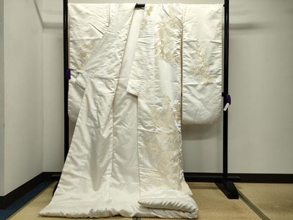 平和屋本店●白無垢　白打掛　お引きずり　和装　婚礼　結婚式　花嫁　神社挙式　総刺繍　流水飛鶴松竹梅文　逸品　CABI0438gh