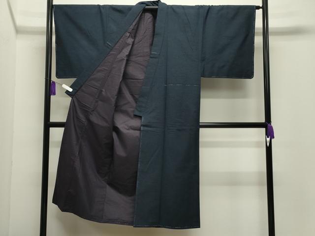 平和屋着物●男性　本場真綿絢結城紬・髭紬羽織セット　色無地　鉄紺色　証紙付き　正絹　逸品　未使用　CABI0441gh