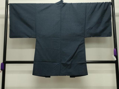 平和屋着物●男性　本場真綿絢結城紬・髭紬羽織セット　色無地　鉄紺色　証紙付き　正絹　逸品　未使用　CABI0441gh