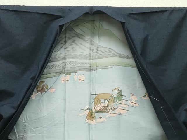 平和屋着物●男性　本場真綿絢結城紬・髭紬羽織セット　色無地　鉄紺色　証紙付き　正絹　逸品　未使用　CABI0441gh