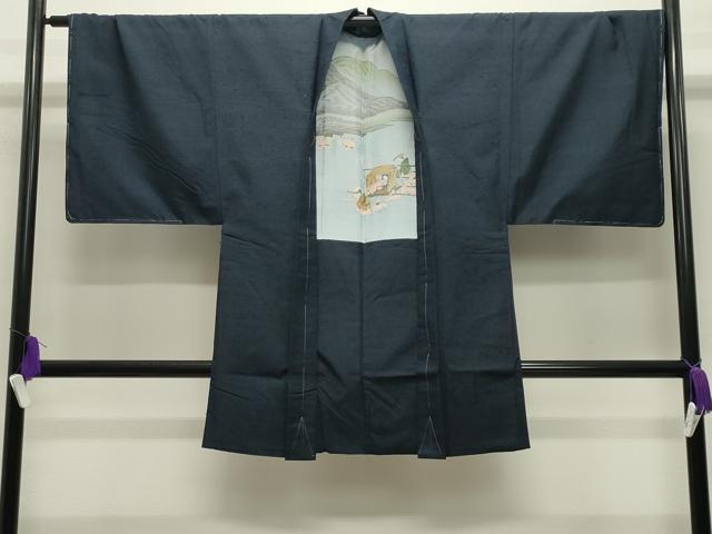 平和屋着物●男性　本場真綿絢結城紬・髭紬羽織セット　色無地　鉄紺色　証紙付き　正絹　逸品　未使用　CABI0441gh