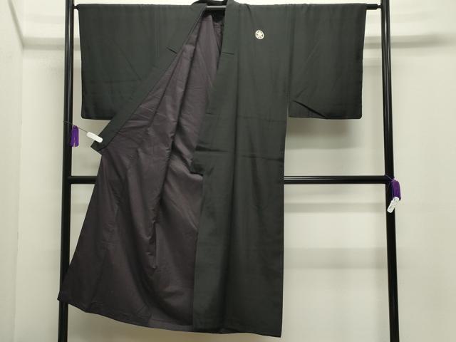 平和屋着物●男性　黒紋付　羽織セット　羽裏：冊子鼓吉祥文　正絹　逸品　CABI0442gh