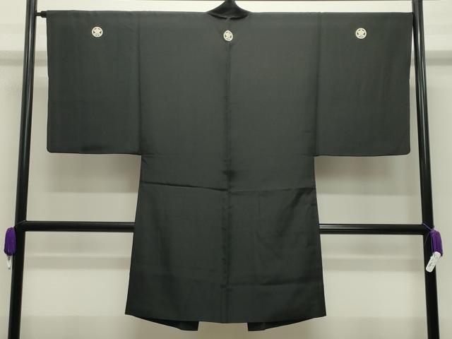 平和屋着物●男性　黒紋付　羽織セット　羽裏：冊子鼓吉祥文　正絹　逸品　CABI0442gh