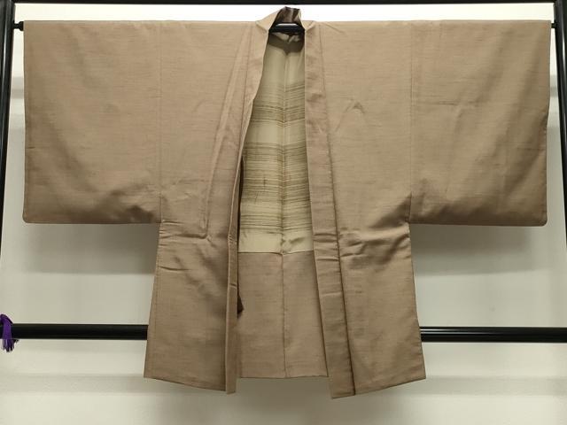 平和屋着物●男性　紬　アンサンブル　霞文　着物：路考茶色　羽織：朽葉色　三越扱い　正絹　逸品　CABI0443gh