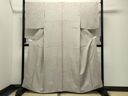 平和屋着物●無地絵羽訪問着　花丸地紋　薄梅鼠色　正絹　逸品　CABI0450gh