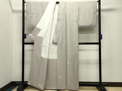 平和屋着物●無地絵羽訪問着　花丸地紋　薄梅鼠色　正絹　逸品　CABI0450gh