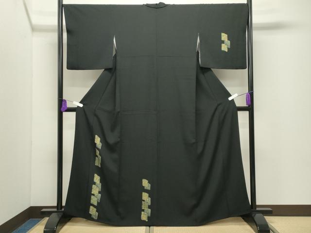 平和屋着物●訪問着　色紙重ね吉祥文　黒地　金彩　正絹　逸品　CABI0457gh