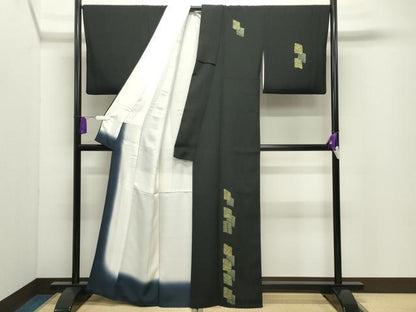 平和屋着物●訪問着　色紙重ね吉祥文　黒地　金彩　正絹　逸品　CABI0457gh