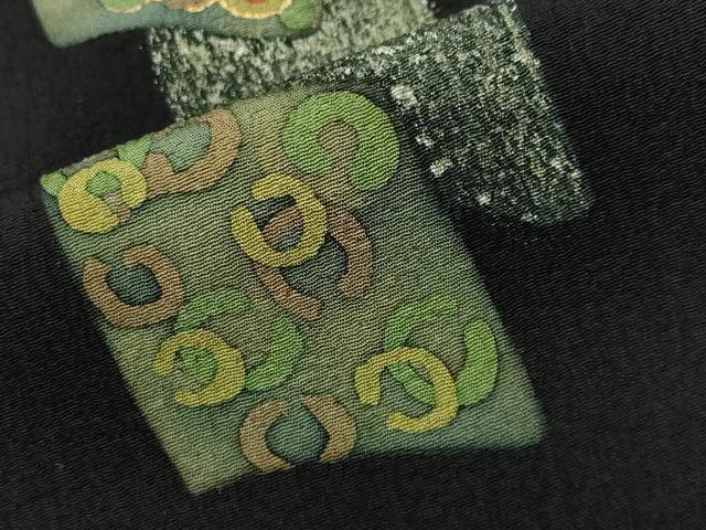 平和屋着物●訪問着　色紙重ね吉祥文　黒地　金彩　正絹　逸品　CABI0457gh