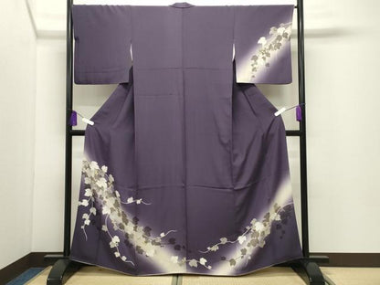 平和屋着物●訪問着　葡萄蔦の葉文　シルエット　暈し染め　金彩　正絹　逸品　CABI0458gh